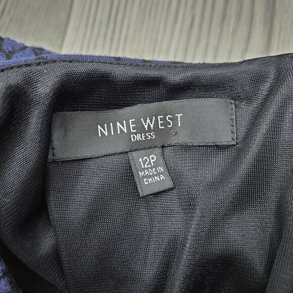 Nine West Dress Size 12P Sheath Knee length Reptile Print Blue/black Sleeveless - Picture 5 of 7